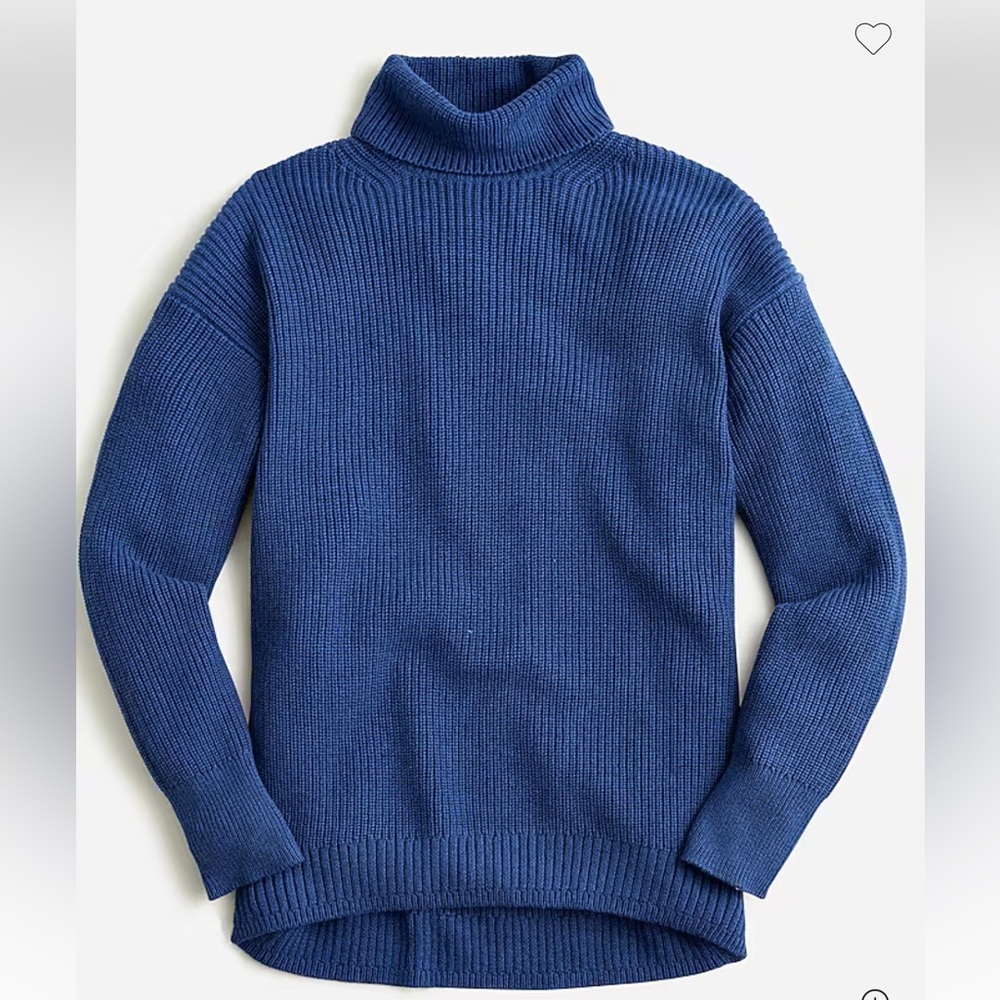 J.crew blue Ribbed cotton cashmereblend relaxed turtleneck sweater size small - Picture 1 of 7